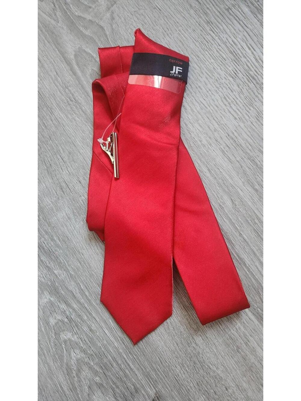 JF J Ferrar Tie Mens Red Narrow Silk Blend Solid Formal Wedding Business Woven